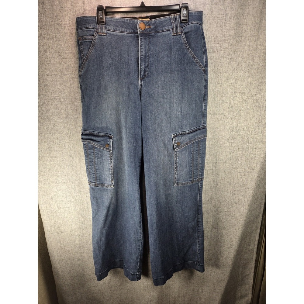 Democracy Jeans Womens SZ 12 Blue Wide Leg Cargo High Rise Ab Solution Tech